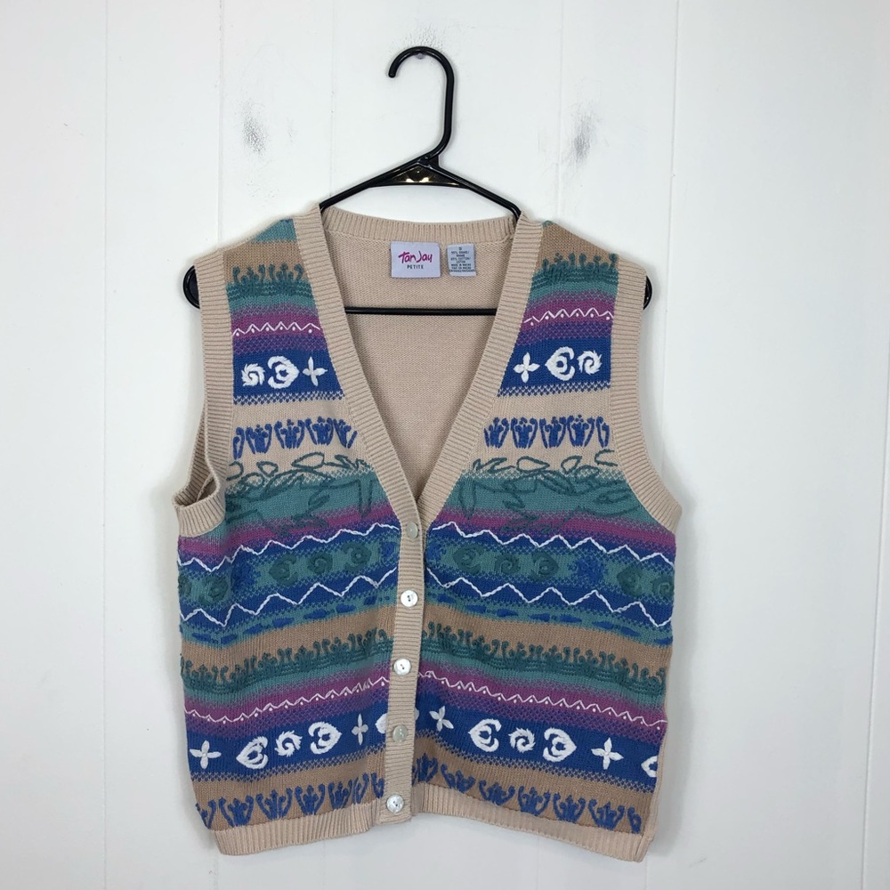 Vintage 90s Embroidered Knit Sweater Vest Sz SP